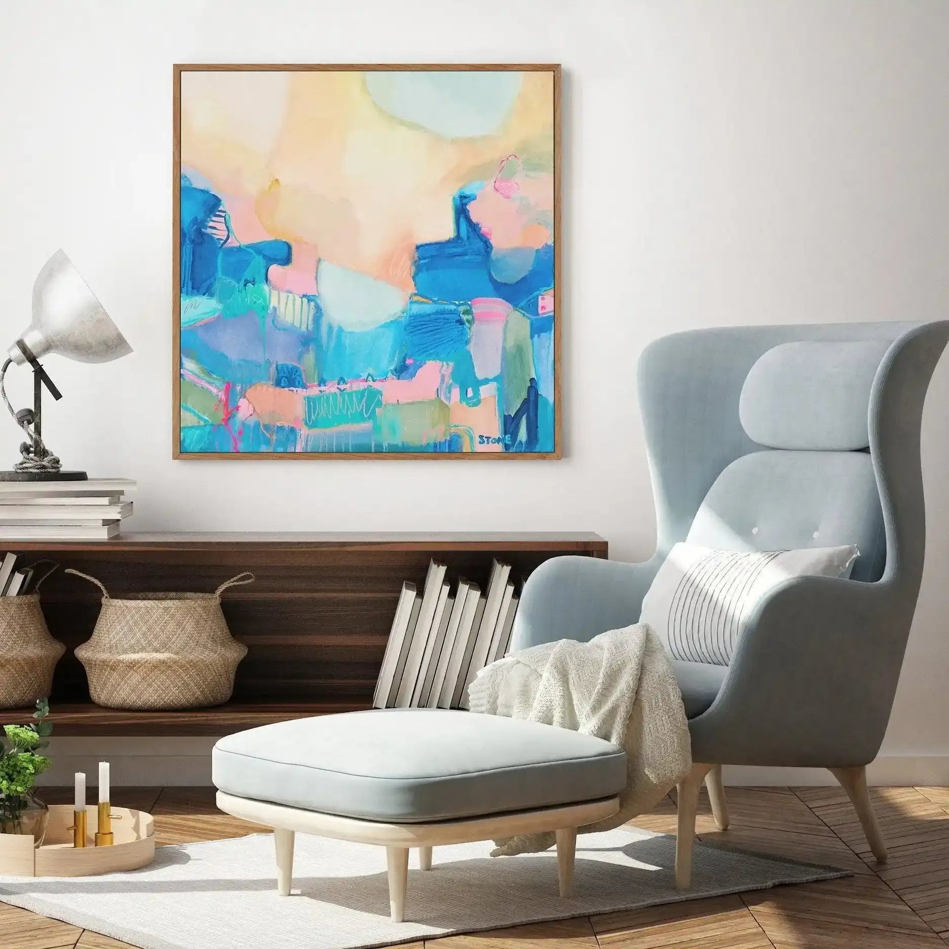 Havana Days by Belinda Stone | Framed Canvas Art Print blue bright & vibrant coastal art print