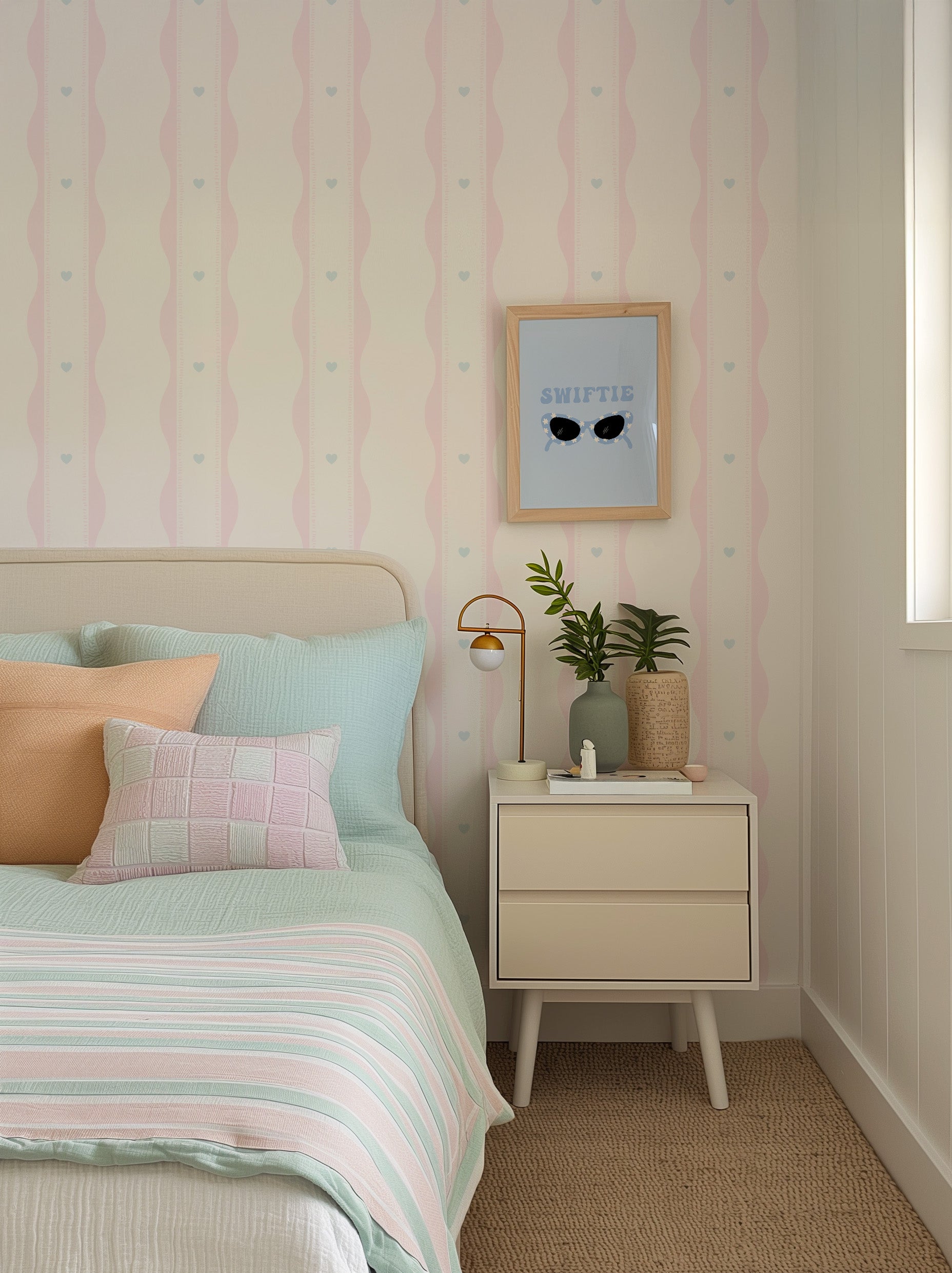 Frankie’ Preppy Hearts in Pink & Blue By the Roll Wallpaper