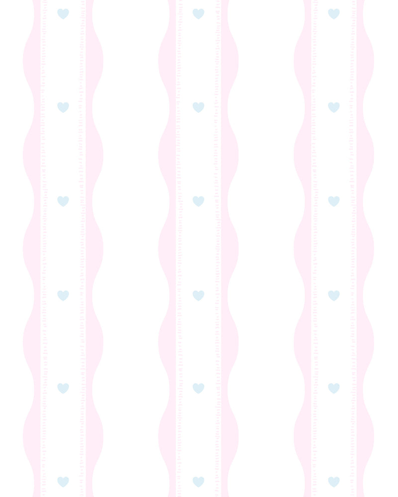 Frankie’ Preppy Hearts in Pink & Blue By the Roll Wallpaper from Olive et Oriel where you can shop wallpaper and artworks online