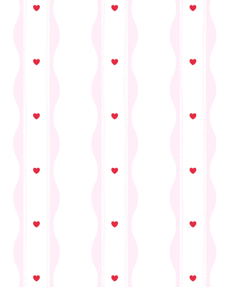 Frankie’ Preppy Hearts in Pink & Red By the Roll Wallpaper from Olive et Oriel where you can shop wallpaper and artworks online