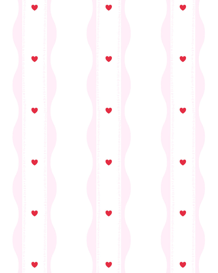 Frankie’ Preppy Hearts in Pink & Red By the Roll Wallpaper from Olive et Oriel where you can shop wallpaper and artworks online
