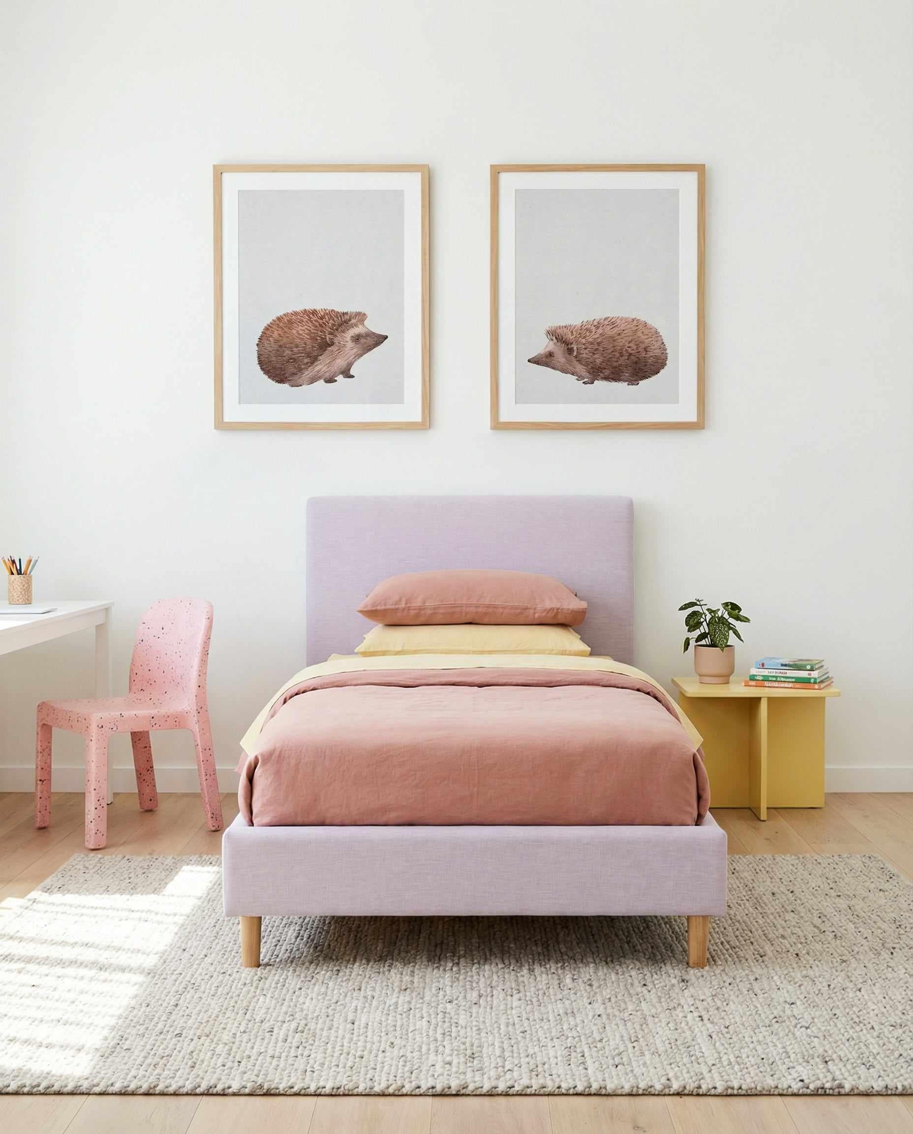 Hedgehog on Linen I & II Art Print Set of 2 | Matching Wall Art from Olive et Oriel where you can shop wallpaper and artworks online