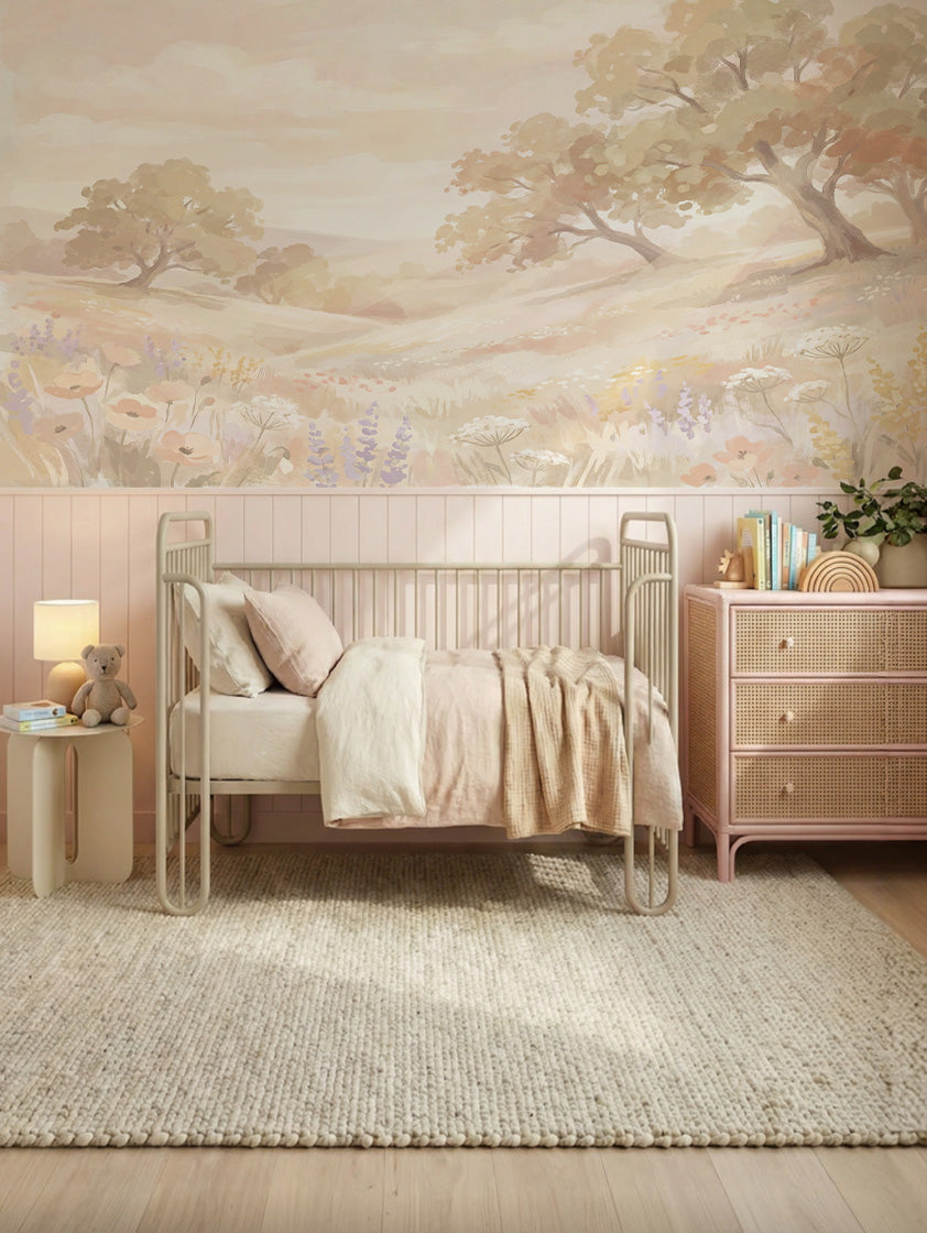 Heirloom Meadow Wallpaper Mural from Olive et Oriel where you can shop wallpaper and artworks online