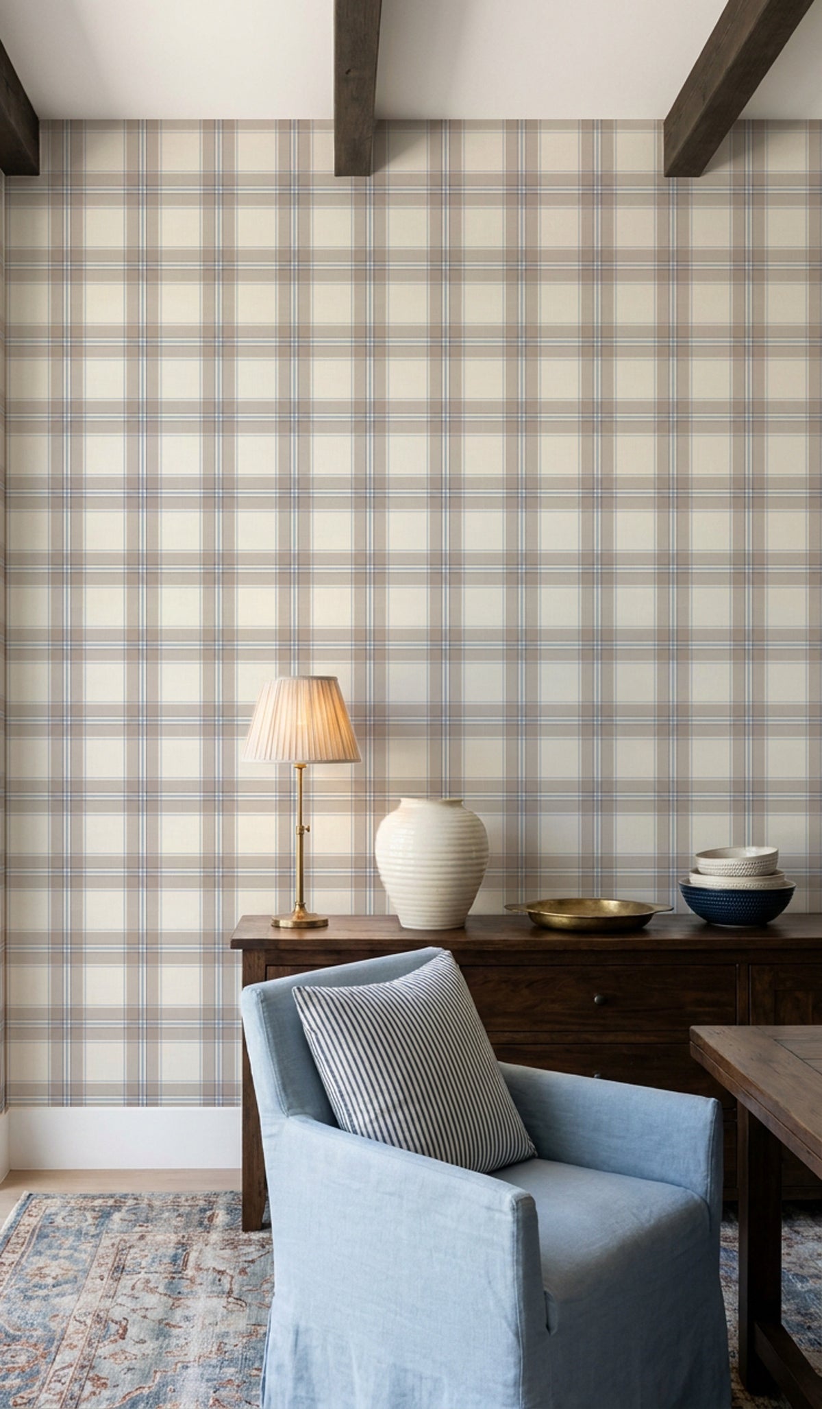 Heirloom Tartan in Grey and Blue Wallpaper