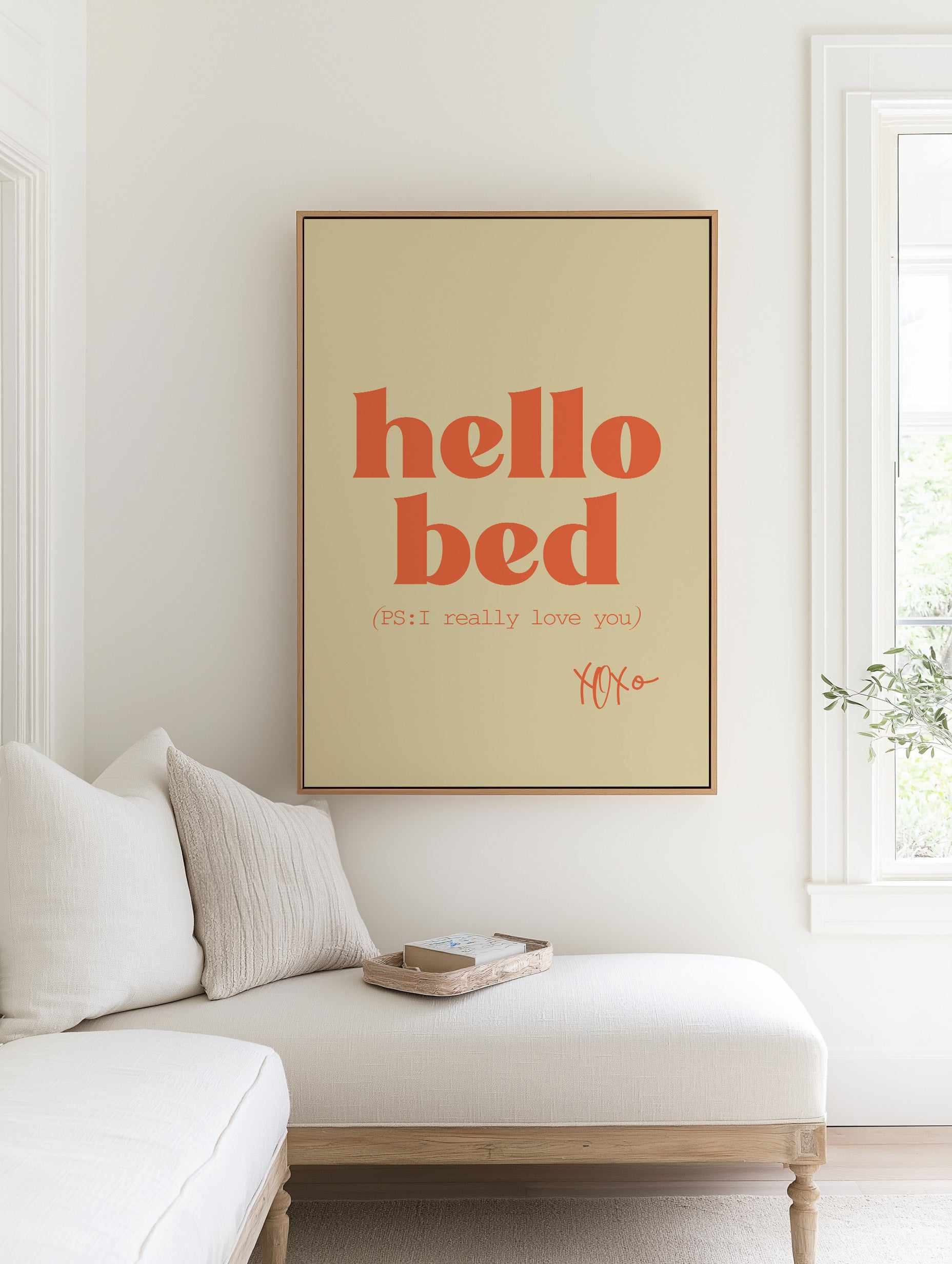 Hello Bed | Framed Canvas Art Print from Olive et Oriel where you can shop wallpaper and artworks online