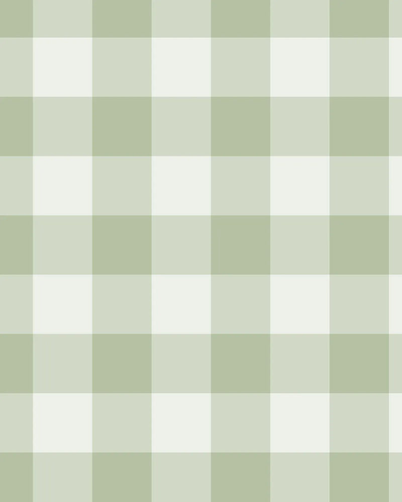 Medium Gingham Check Sage Green Wallpaper from Olive et Oriel where you can shop wallpaper and artworks online