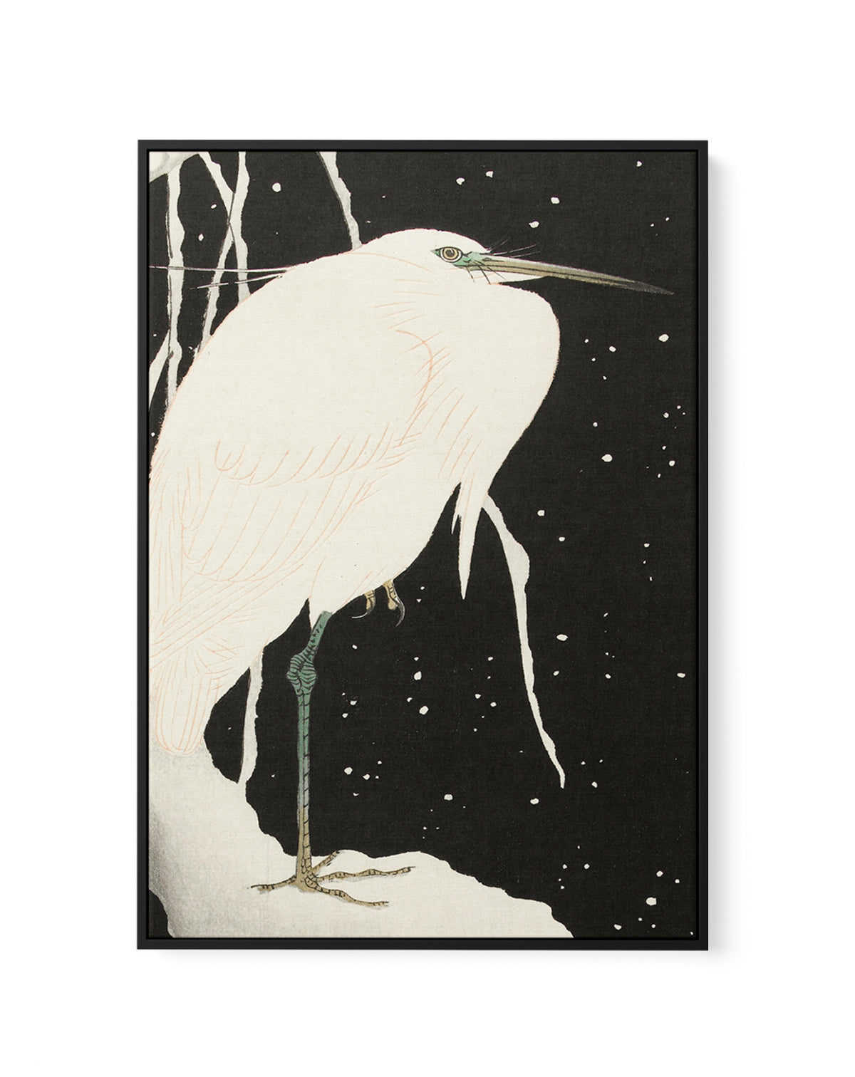 Heron In The Snow | Framed Canvas Art Print
