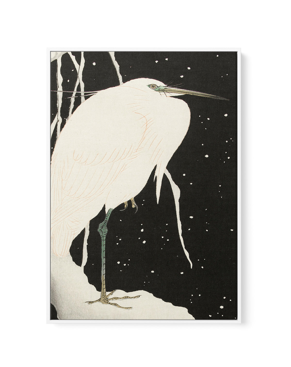 Heron In The Snow | Framed Canvas Art Print