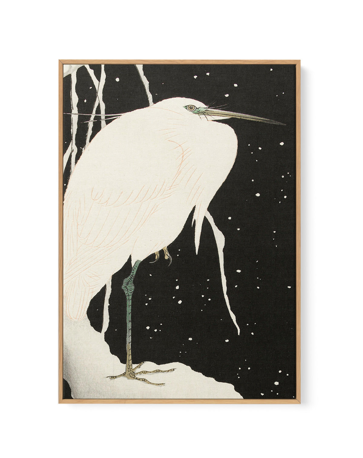 Heron In The Snow | Framed Canvas Art Print