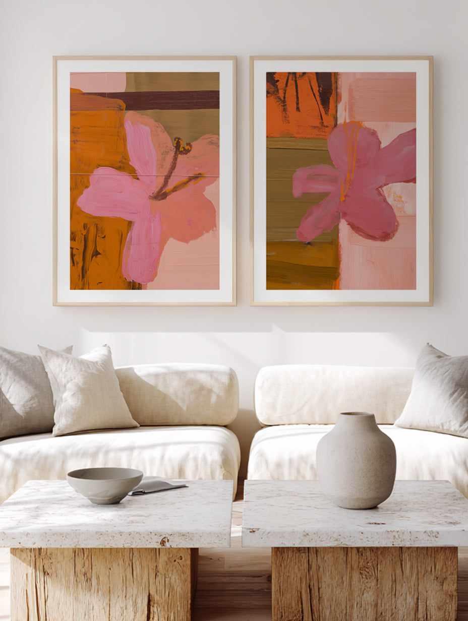 Hibiscus Heat I & II Art Print Set of 2 | Matching Wall Art from Olive et Oriel where you can shop wallpaper and artworks online