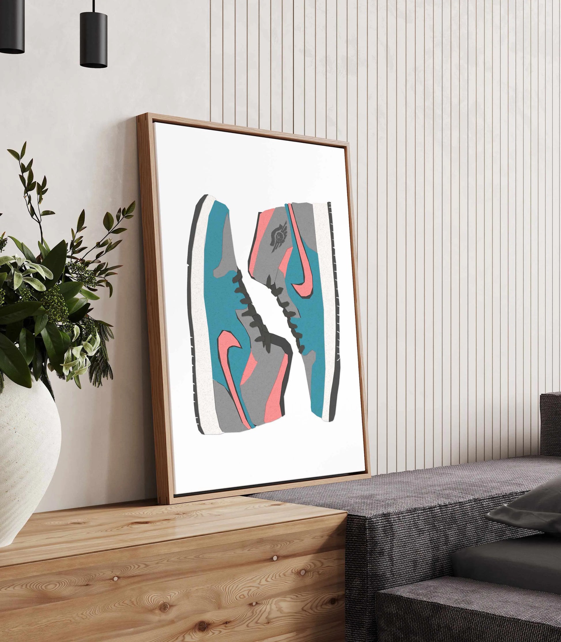 High Top Jordans | Framed Canvas Art Print from Olive et Oriel where you can shop wallpaper and artworks online