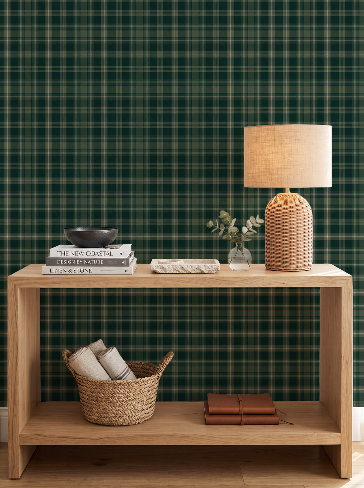 Highland Tartan in Dark Green Wallpaper