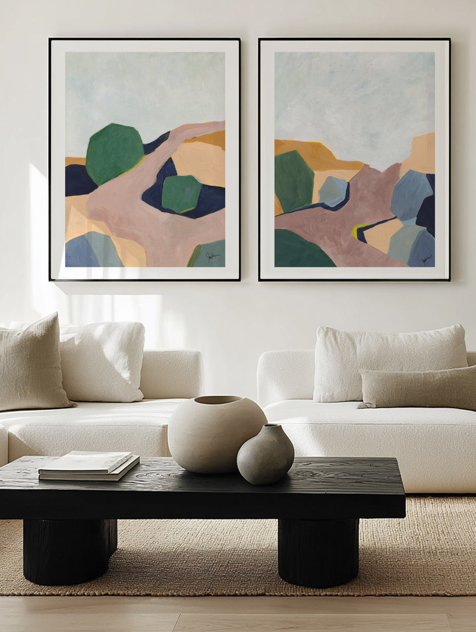 Hillside Geometry 3 by Jan Weiss Art Print Set of 2 | Matching Wall Art