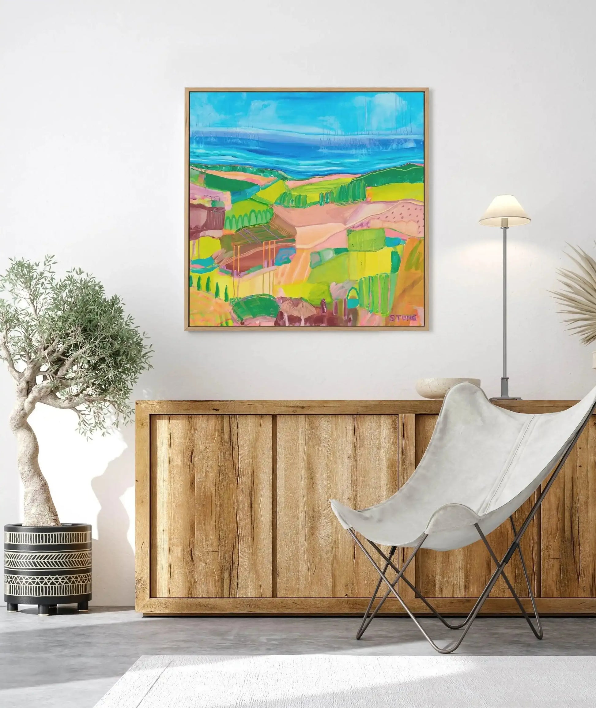 Hinterland Views by Belinda Stone | Framed Canvas Art Print blue bright & vibrant coastal art print