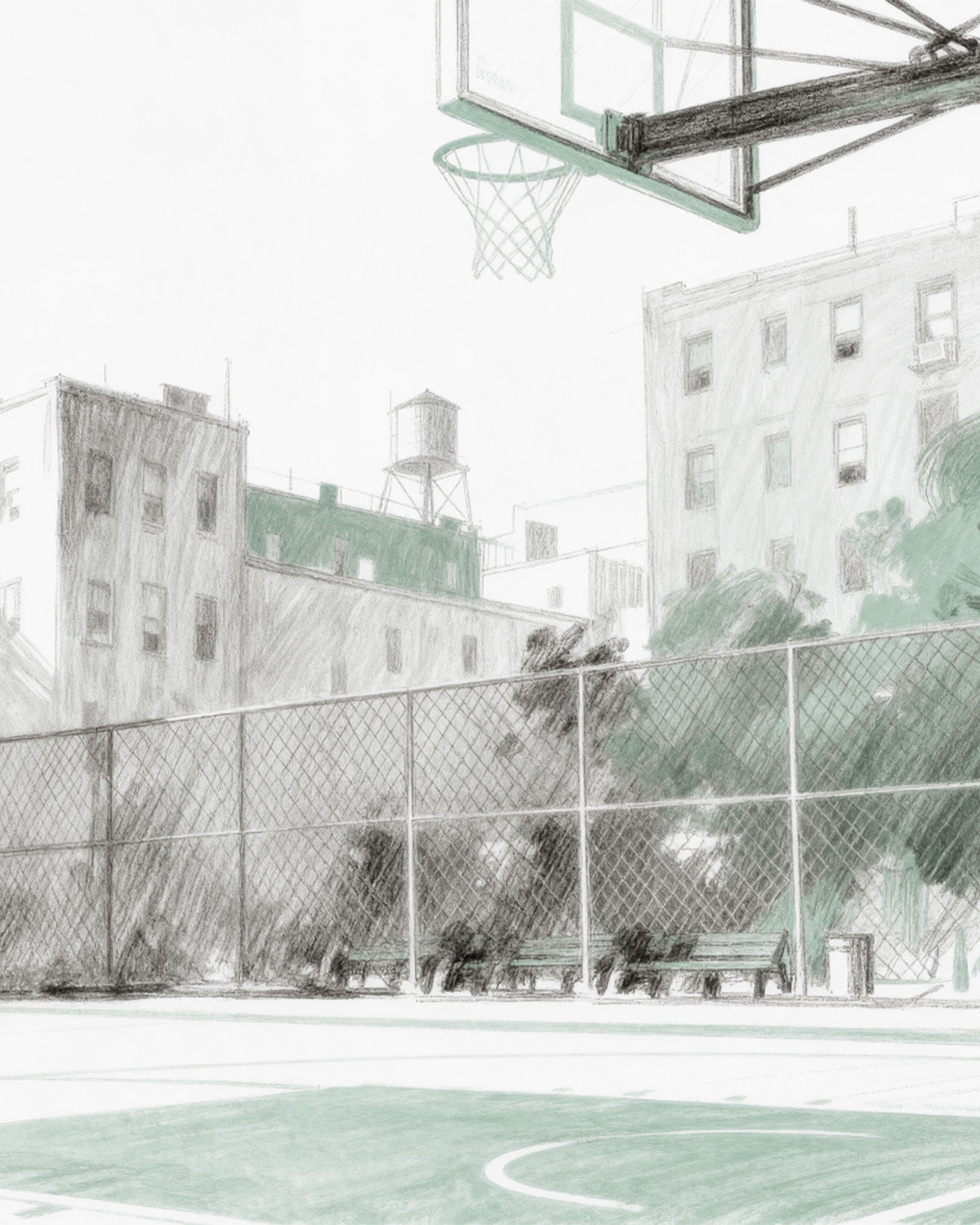 Hoop Hustle Basketball Mural in Sage Green Wallpaper from Olive et Oriel where you can shop wallpaper and artworks online