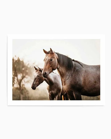 Horses in the Mist Art Print brown neutrals nature art print