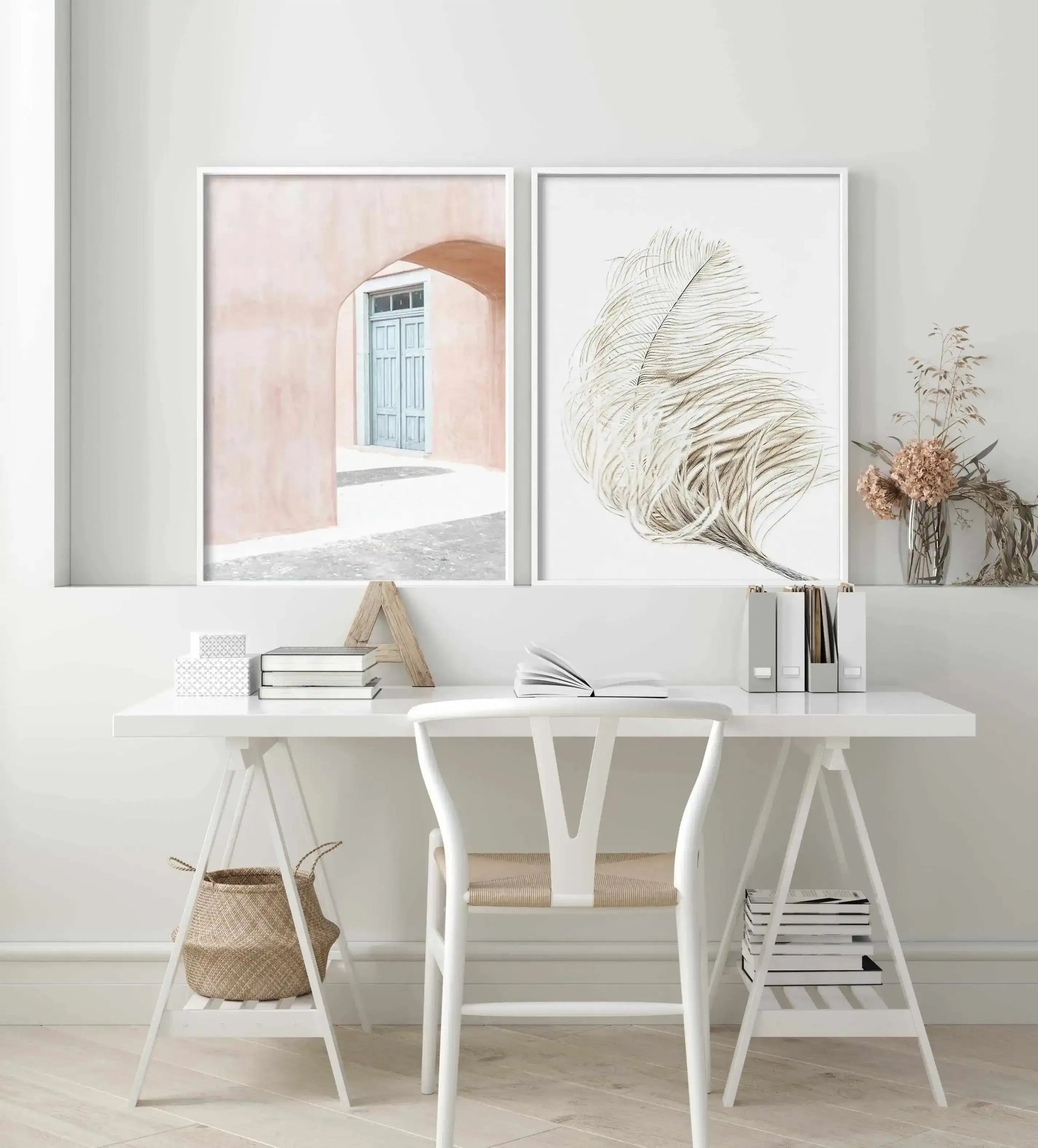 House Of Peach I | Santorini Art Print-Shop Greece Wall Art Prints Online with Olive et Oriel - Our collection of Greek Islands art prints offer unique wall art including blue domes of Santorini in Oia, mediterranean sea prints and incredible posters from Milos and other Greece landscape photography - this collection will add mediterranean blue to your home, perfect for updating the walls in coastal, beach house style. There is Greece art on canvas and extra large wall art with fast, free shippi