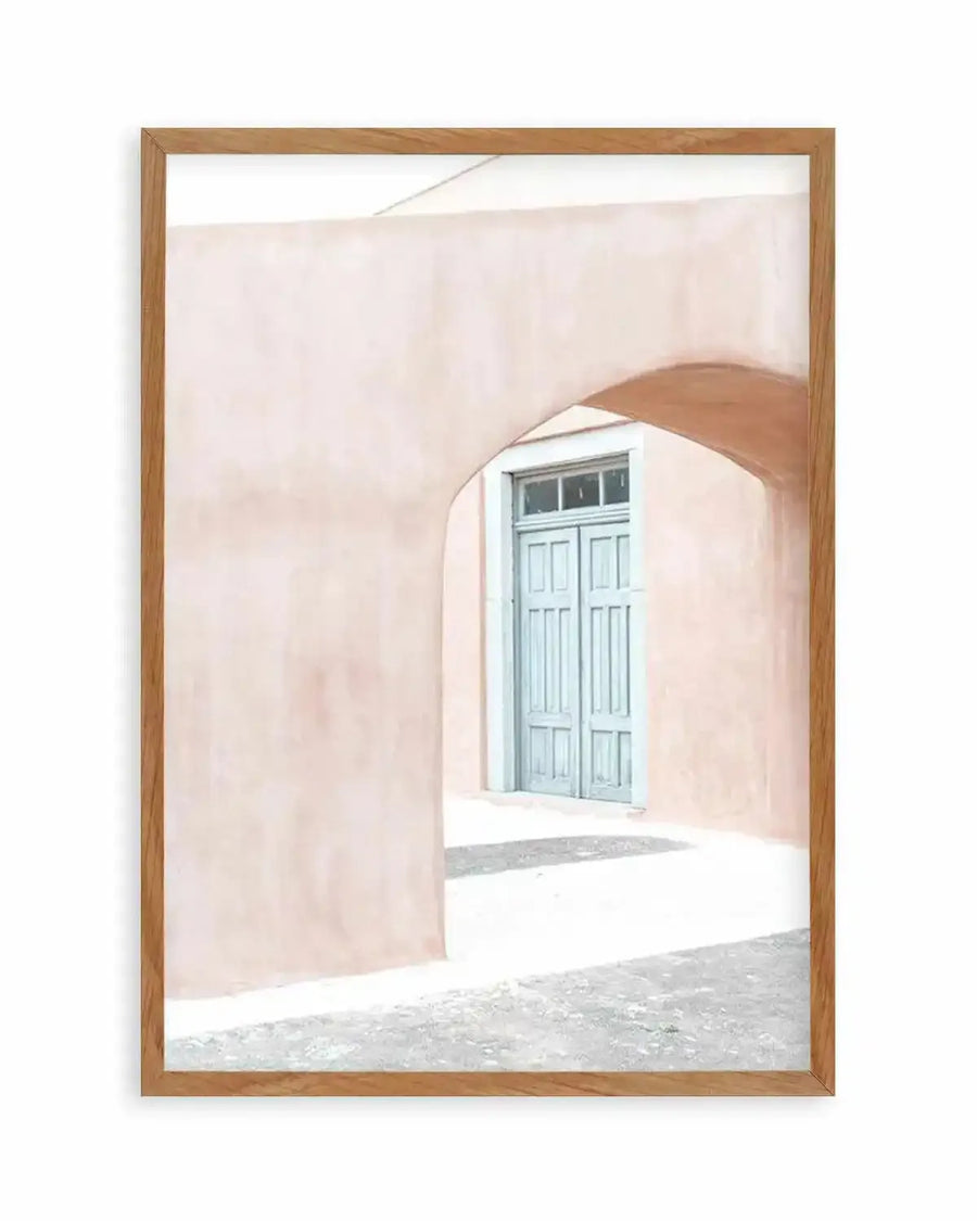 House Of Peach I | Santorini Art Print from Olive et Oriel where you can shop wallpaper and artworks online