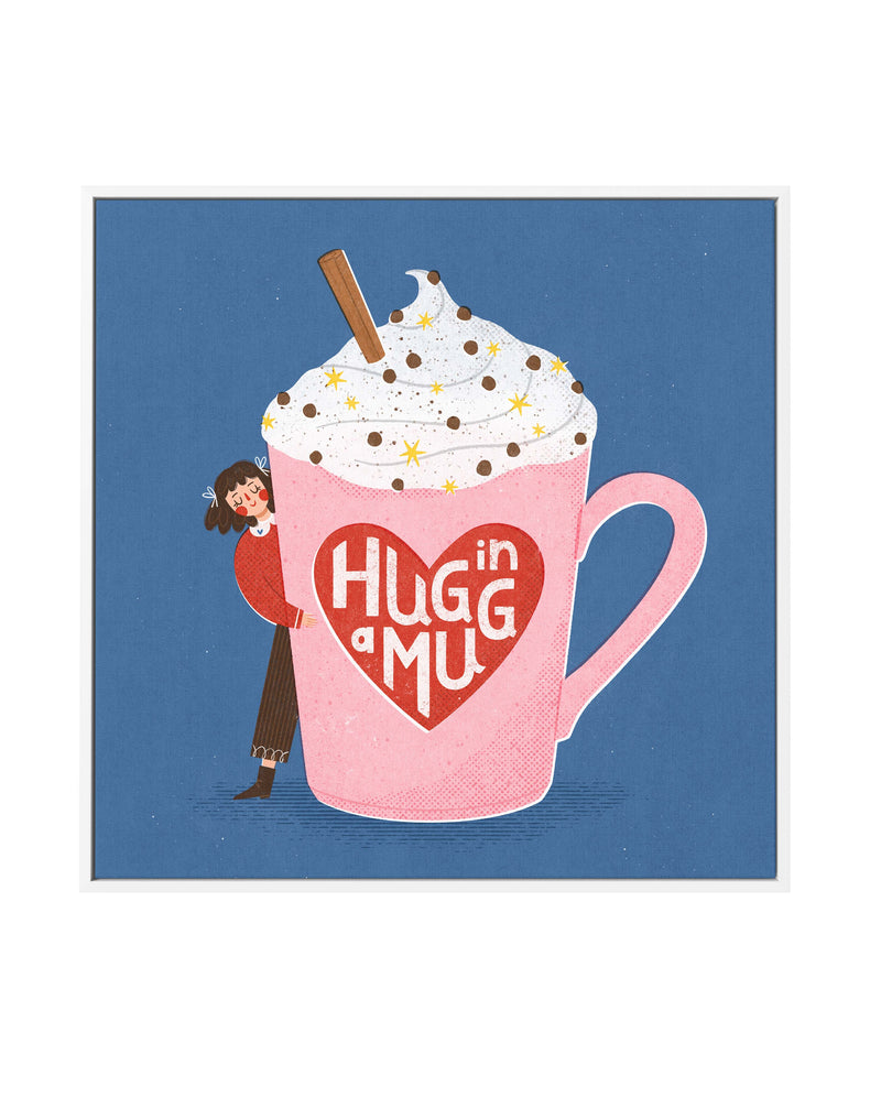 Hug In a Mug by Julia Leister | Framed Canvas Art Print
