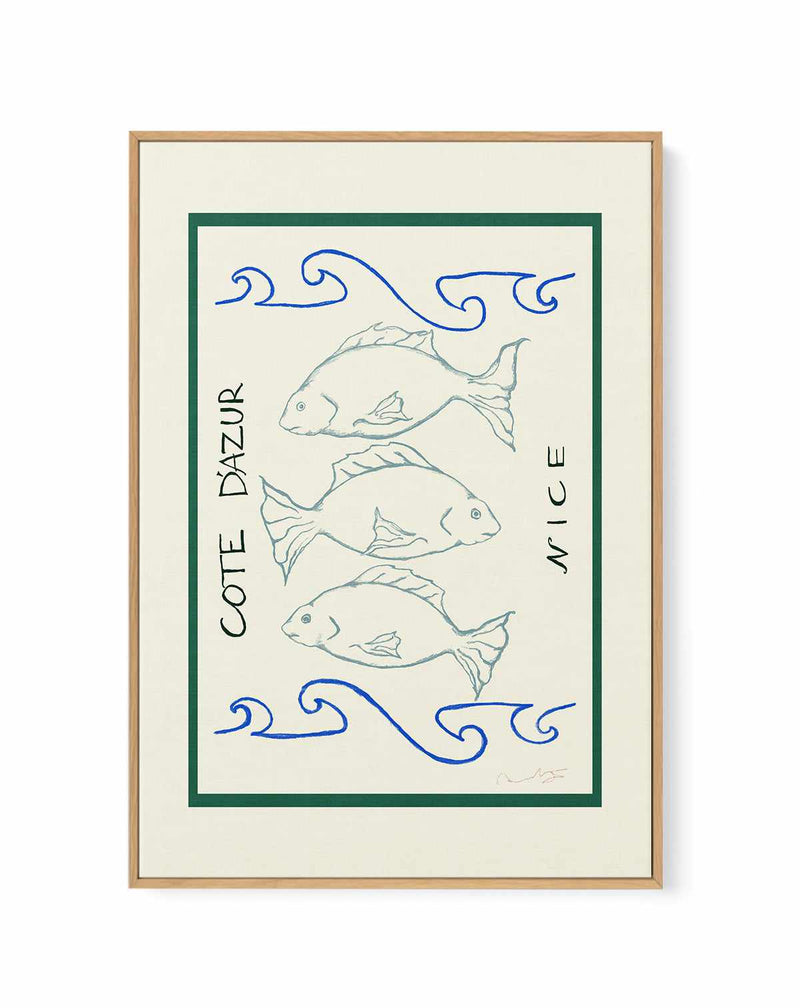Fish Waves in Beige  By AM | Framed Canvas Art Print