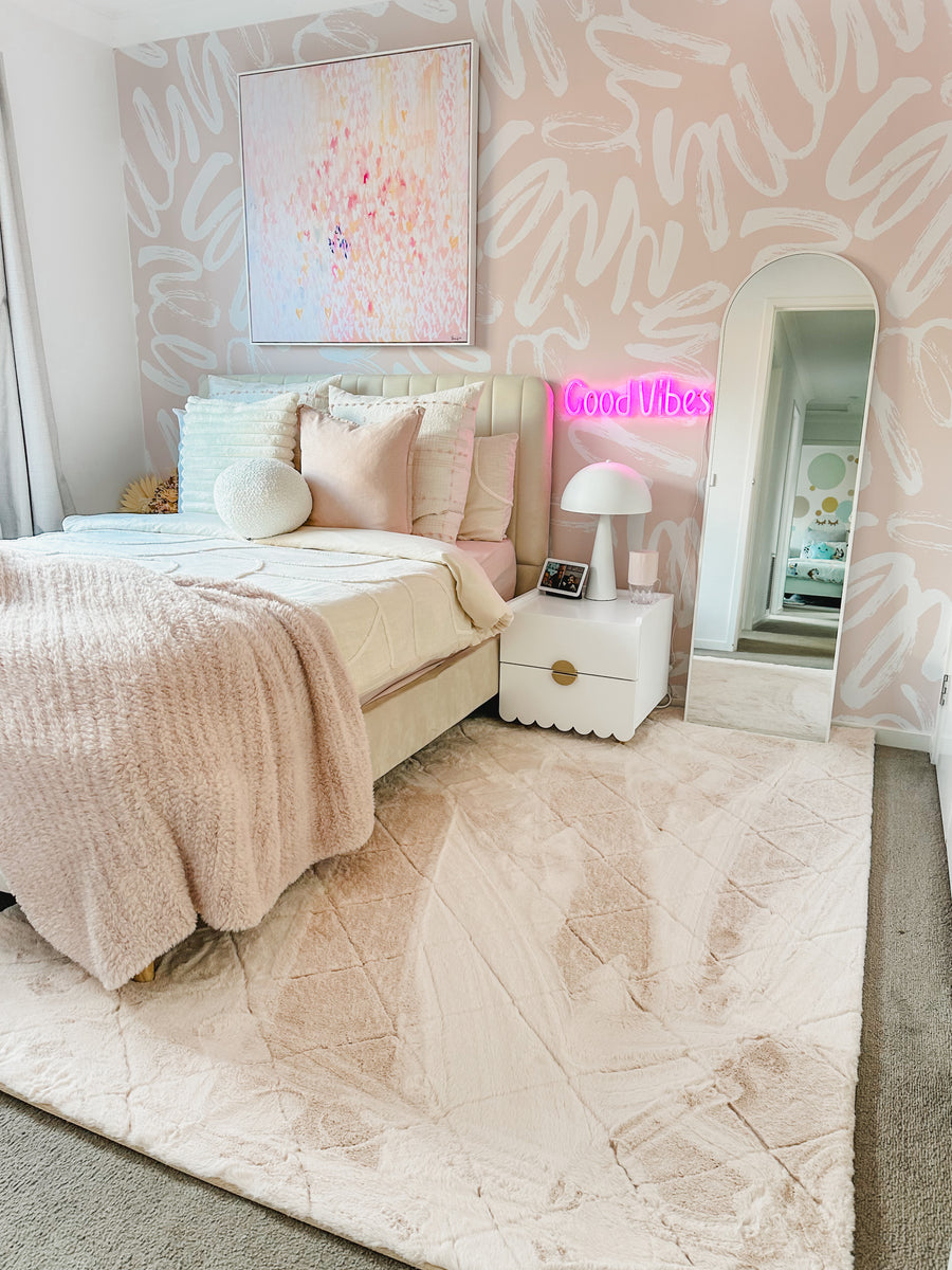 Blush Graffiti Wallpaper from Olive et Oriel where you can shop wallpaper and artworks online