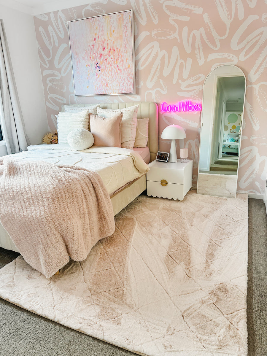 Blush Graffiti Wallpaper from Olive et Oriel where you can shop wallpaper and artworks online