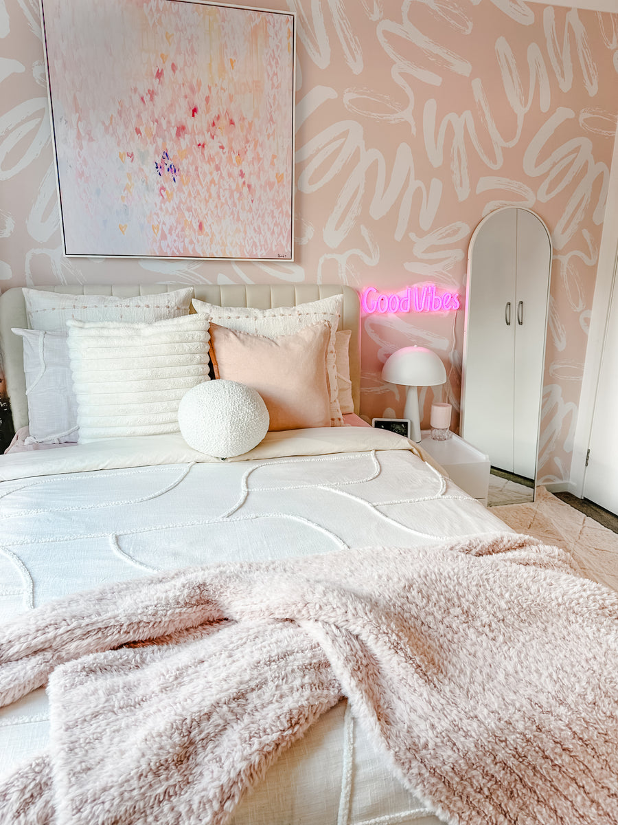 Blush Graffiti Wallpaper from Olive et Oriel where you can shop wallpaper and artworks online