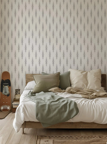 Ikat Classic black and white vertical stripe motif wallpaper on cream background
