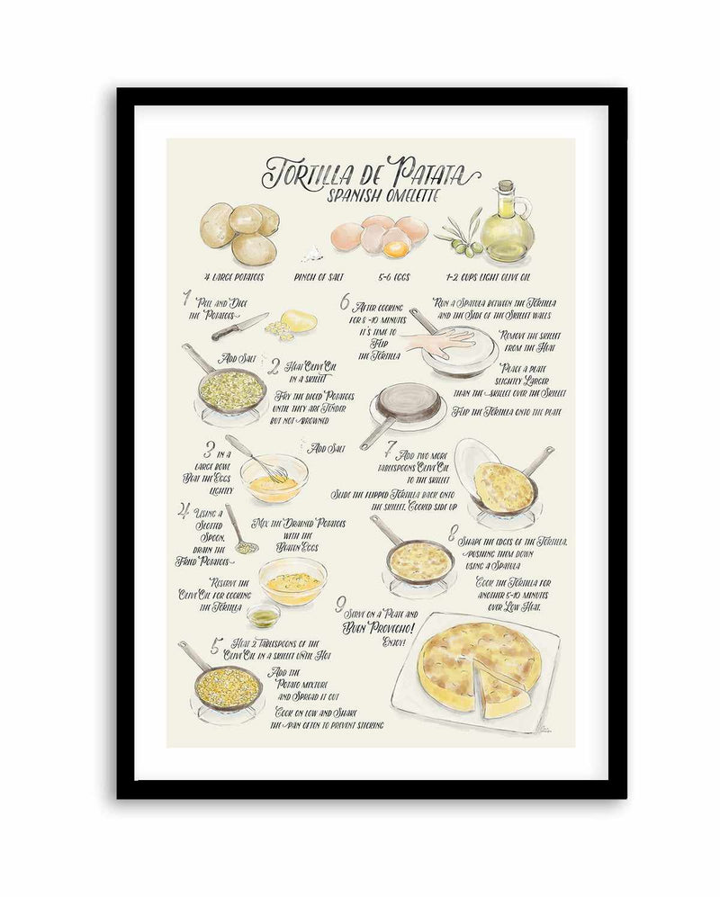 Illustrated Recipe of Spanish Tortilla de Patatas in English By Rosana Laiz Blursbyai | Art Print