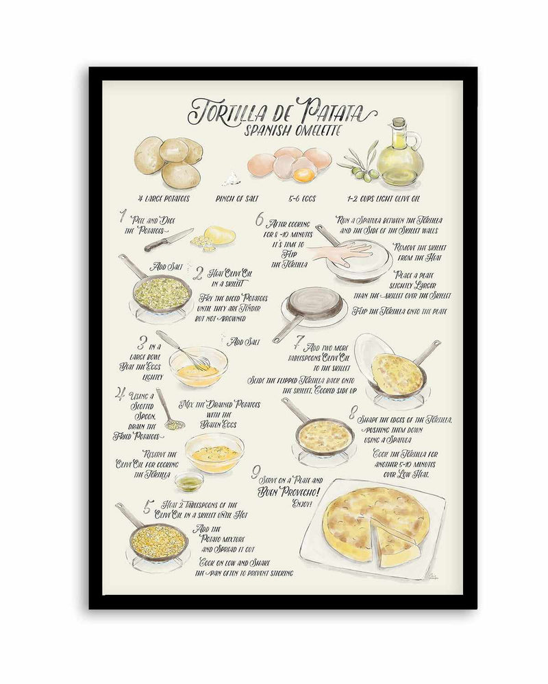 Illustrated Recipe of Spanish Tortilla de Patatas in English By Rosana Laiz Blursbyai | Art Print