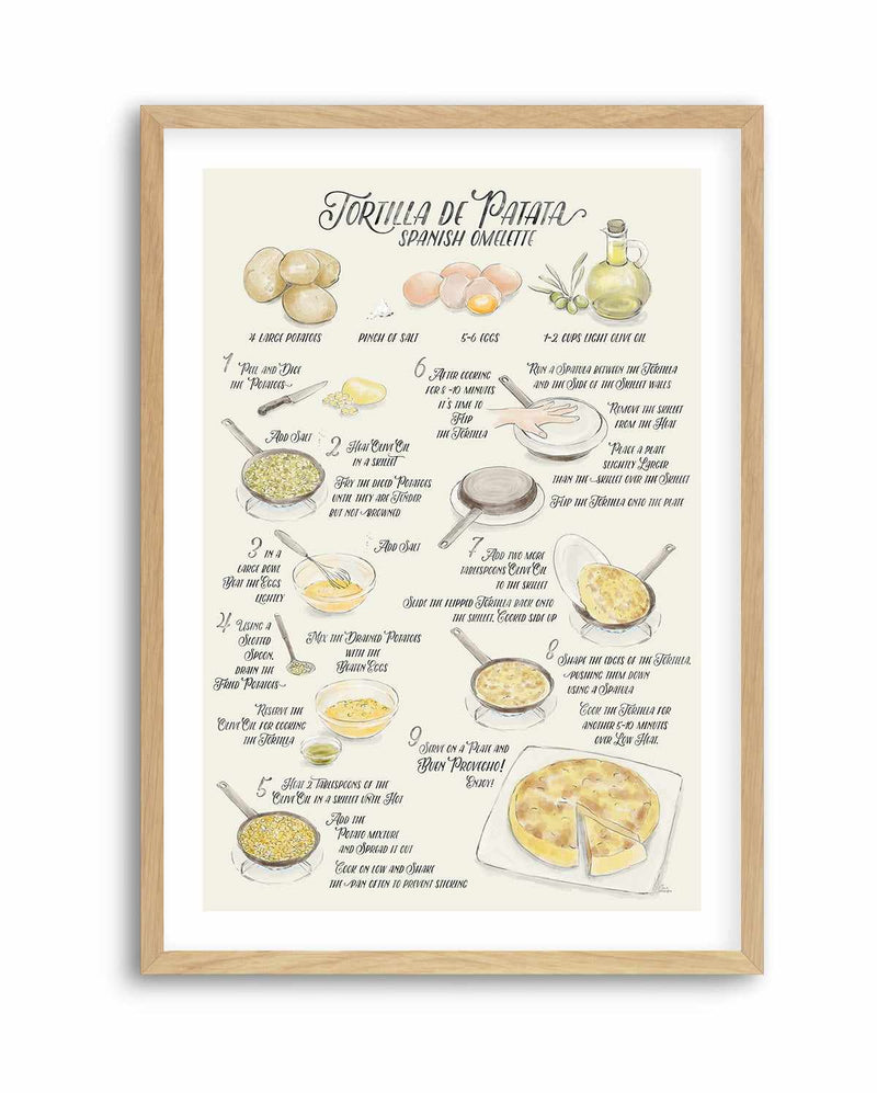 Illustrated Recipe of Spanish Tortilla de Patatas in English By Rosana Laiz Blursbyai | Art Print