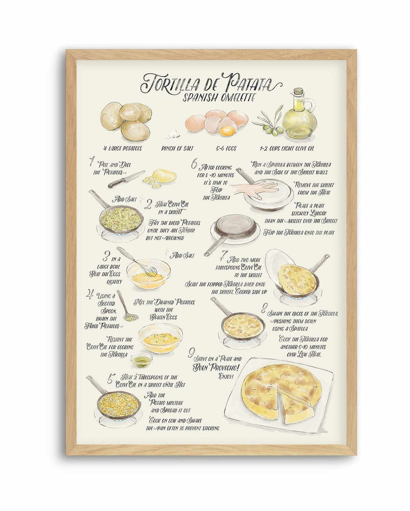 Illustrated Recipe of Spanish Tortilla de Patatas in English By Rosana Laiz Blursbyai | Art Print