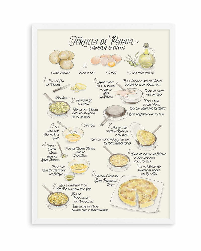 Illustrated Recipe of Spanish Tortilla de Patatas in English By Rosana Laiz Blursbyai | Art Print