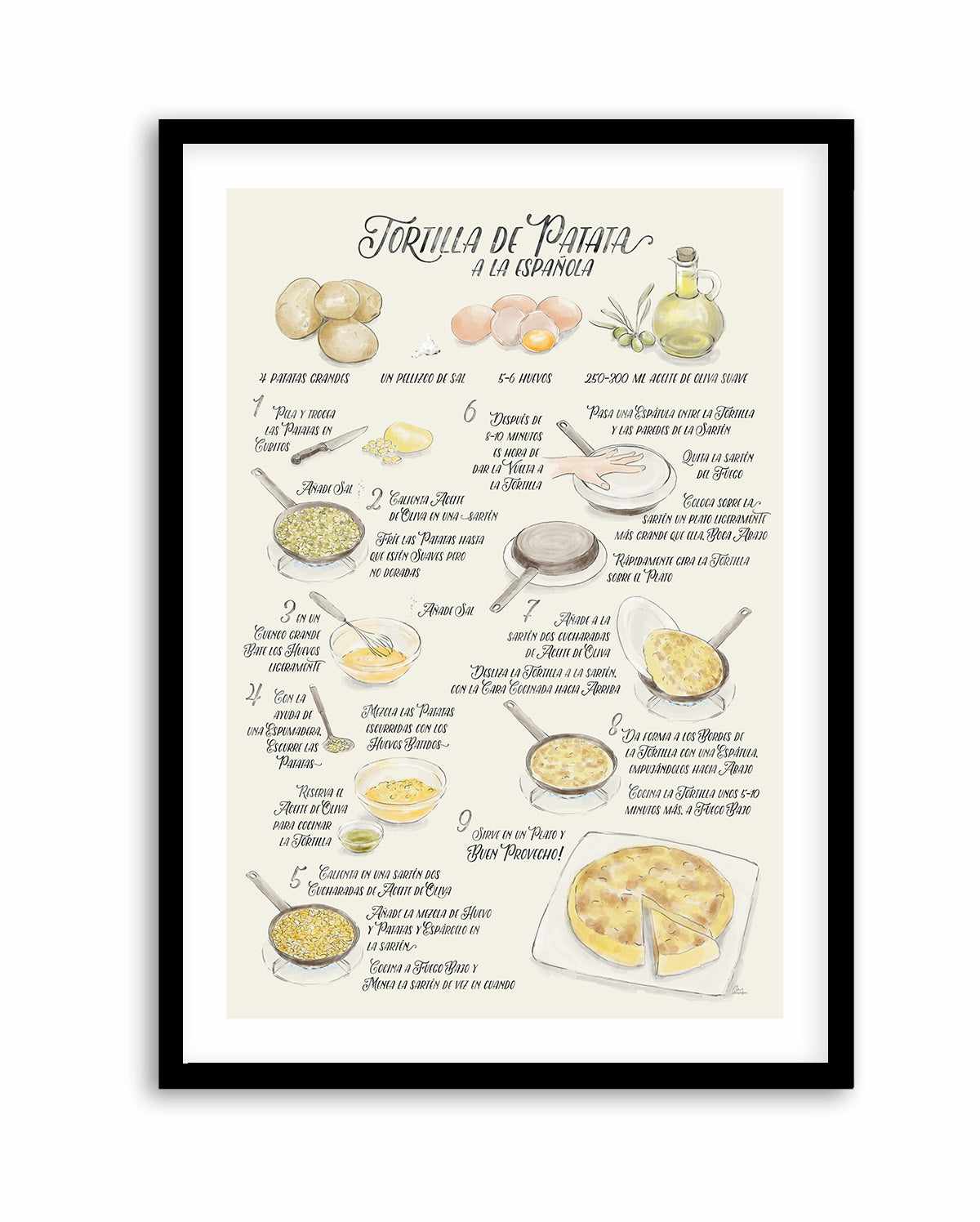 Illustrated Recipe of Spanish Tortilla de Patatas in Spanish By Rosana Laiz Blursbyai | Art Print