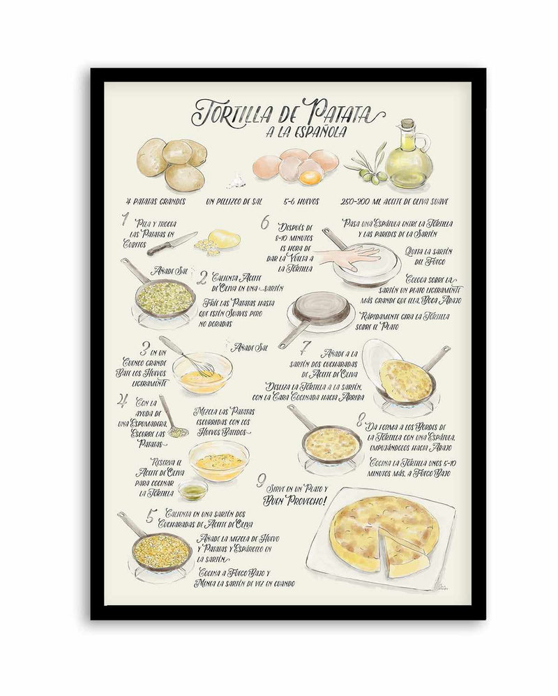 Illustrated Recipe of Spanish Tortilla de Patatas in Spanish By Rosana Laiz Blursbyai | Art Print