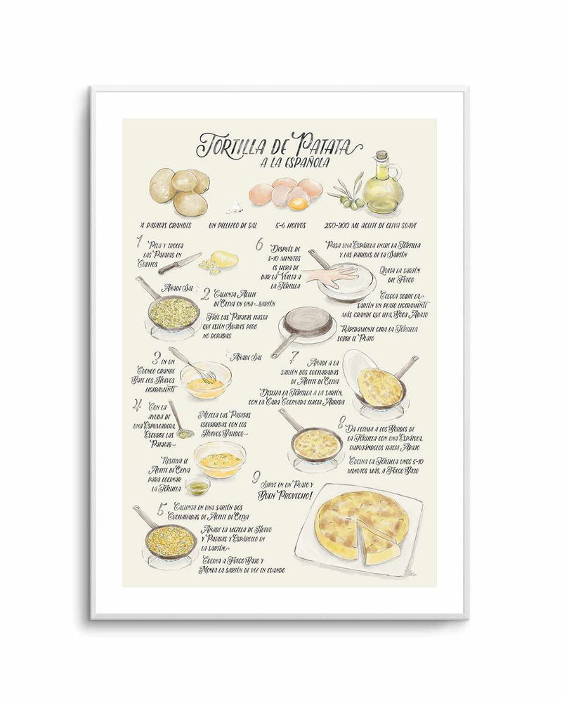 Illustrated Recipe of Spanish Tortilla de Patatas in Spanish By Rosana Laiz Blursbyai | Art Print