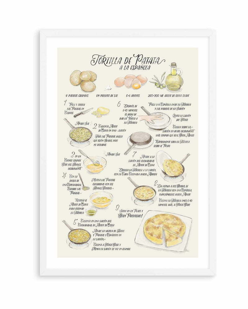 Illustrated Recipe of Spanish Tortilla de Patatas in Spanish By Rosana Laiz Blursbyai | Art Print