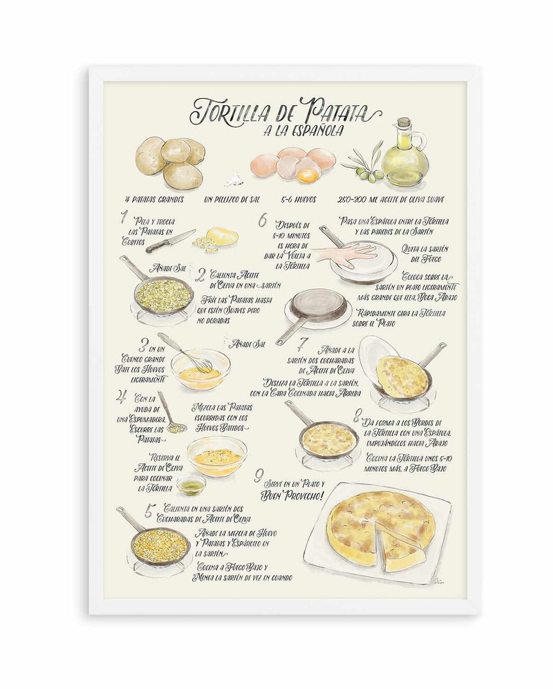 Illustrated Recipe of Spanish Tortilla de Patatas in Spanish By Rosana Laiz Blursbyai | Art Print