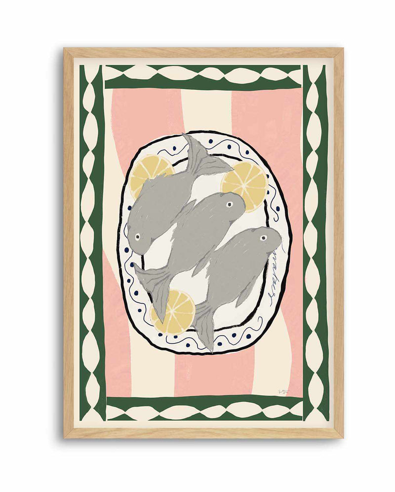 Fish and Lemon In Pink By AM | Art Print