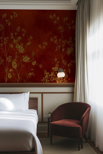 Imperial Bloom in Burgundy Wallpaper from Olive et Oriel where you can shop wallpaper and artworks online