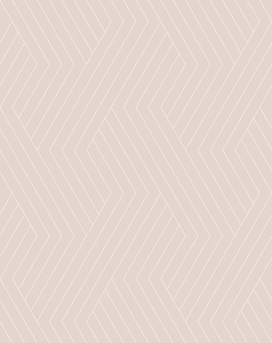 Peel and stick wallpaper featuring a repeating geometric pattern of diagonal lines in a light blush pink hue on a soft, slightly darker blush background, creating a subtle chevron or herringbone effect.