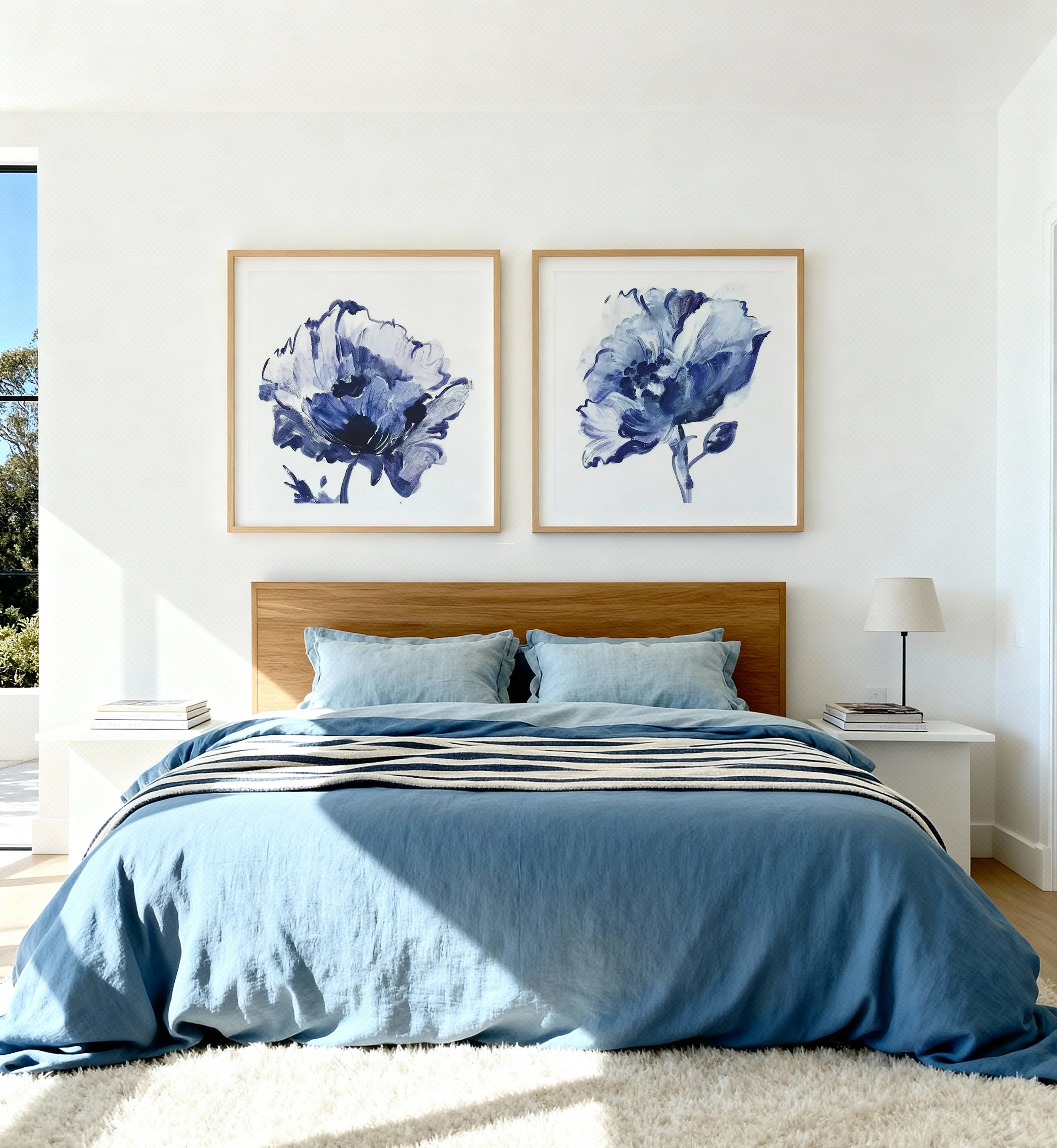 Indigo Flower I & II Art Print Set of 2 | Matching Wall Art