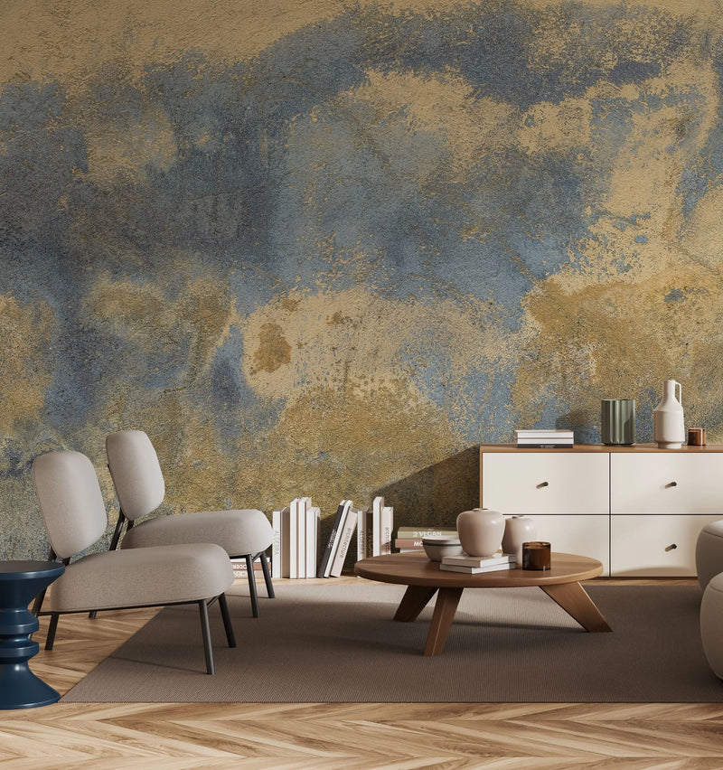 Industrial Gold Painted Mural Wallpaper from Olive et Oriel where you can shop wallpaper and artworks online
