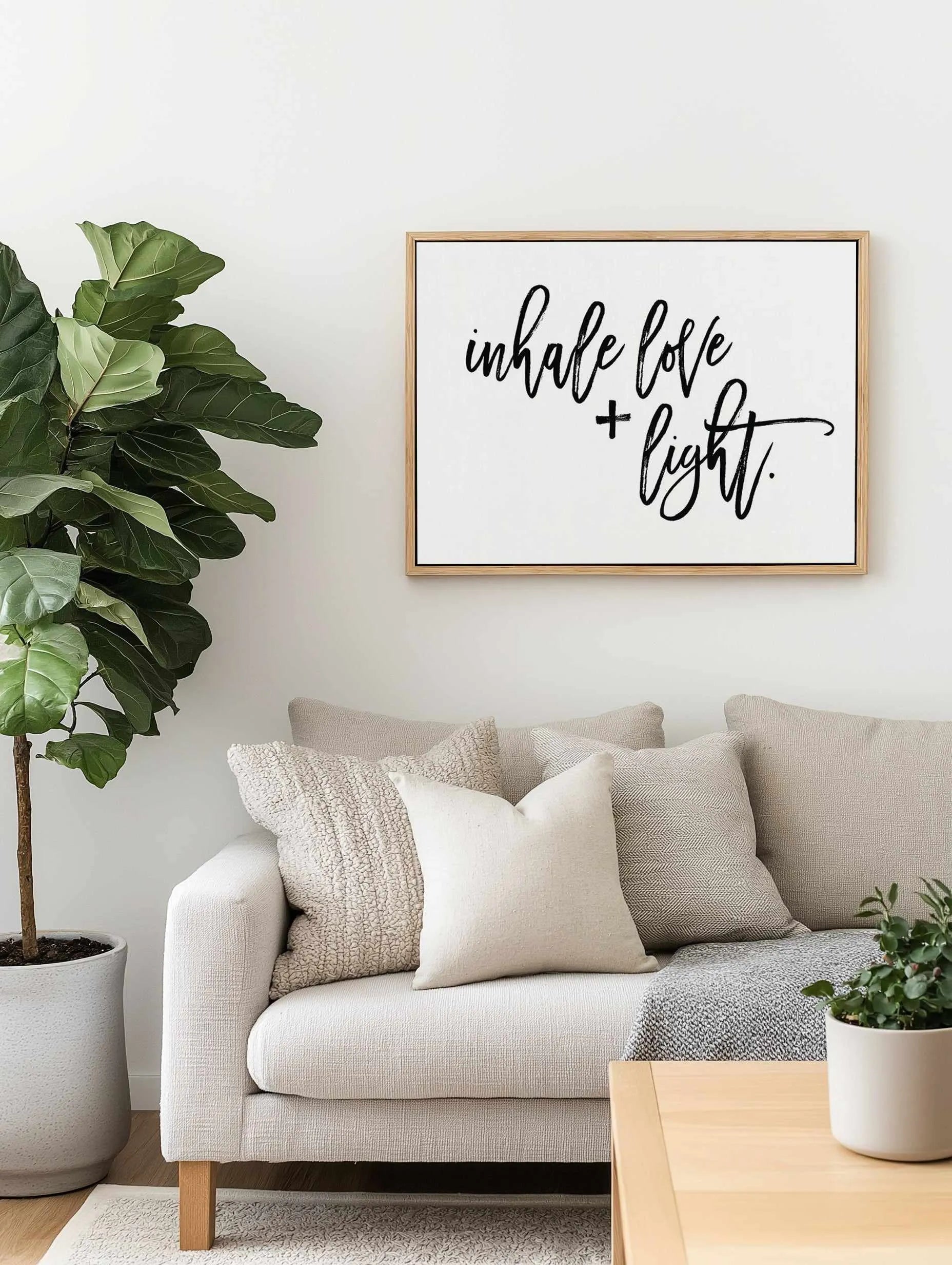 Inhale Love + Light | Framed Canvas from Olive et Oriel where you can shop wallpaper and artworks online
