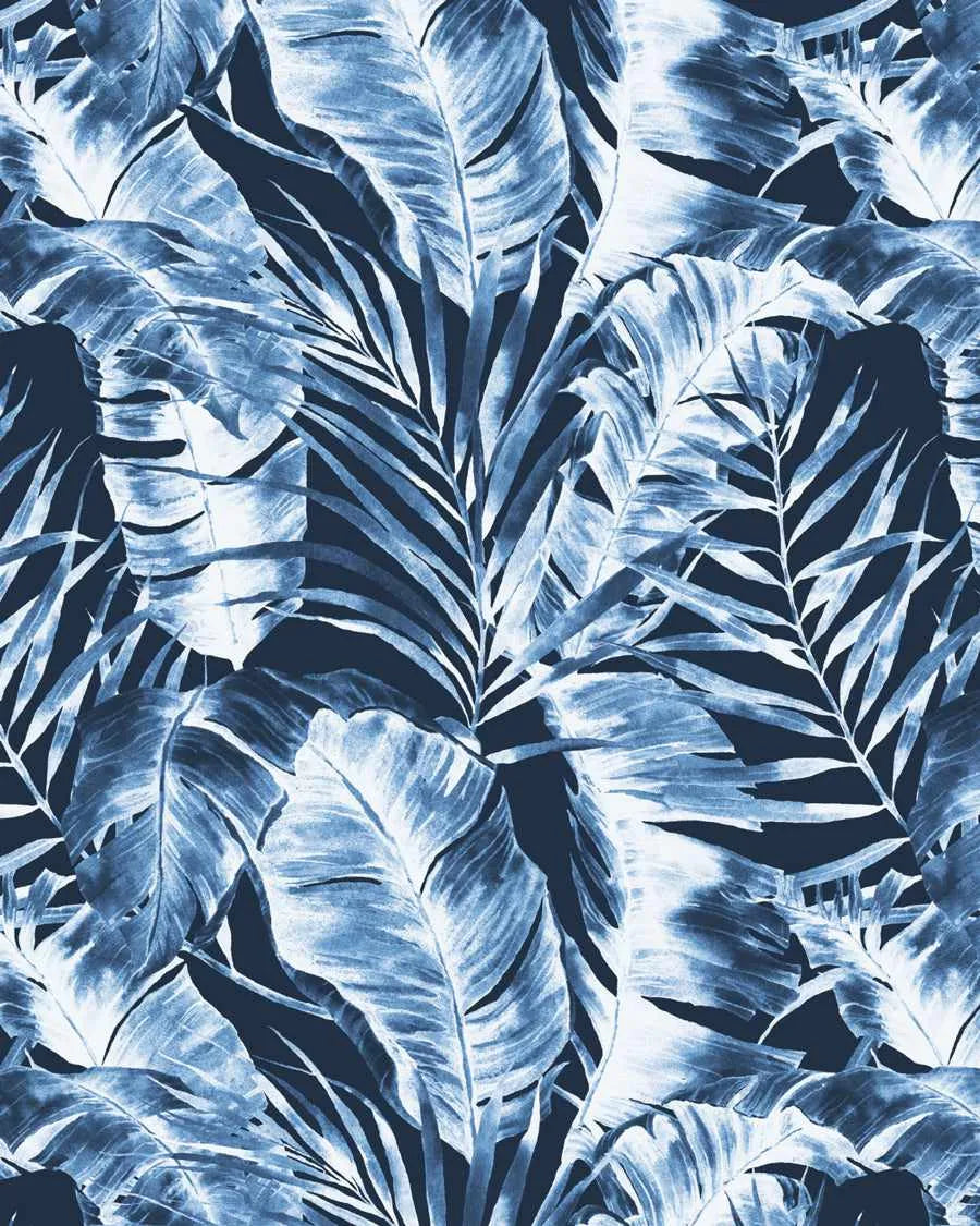 Island Luxe Palm Wallpaper in Navy from Olive et Oriel where you can shop wallpaper and artworks online