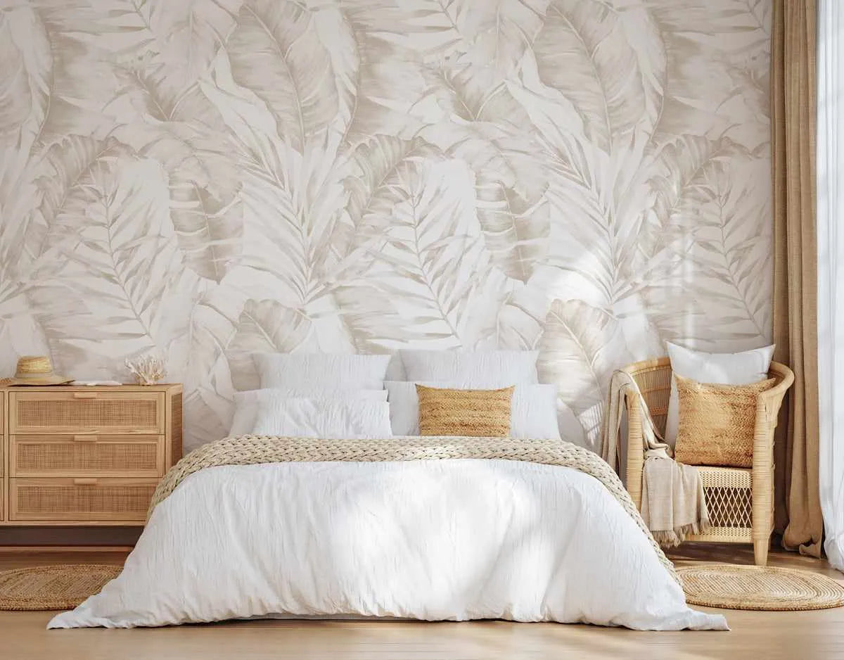 Island Luxe Palm Wallpaper in Sand from Olive et Oriel where you can shop wallpaper and artworks online