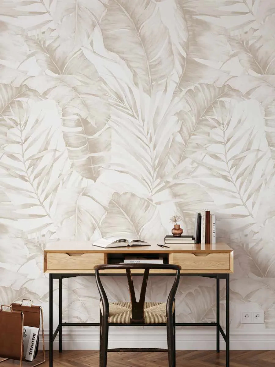 Island Luxe Palm Wallpaper in Sand from Olive et Oriel where you can shop wallpaper and artworks online