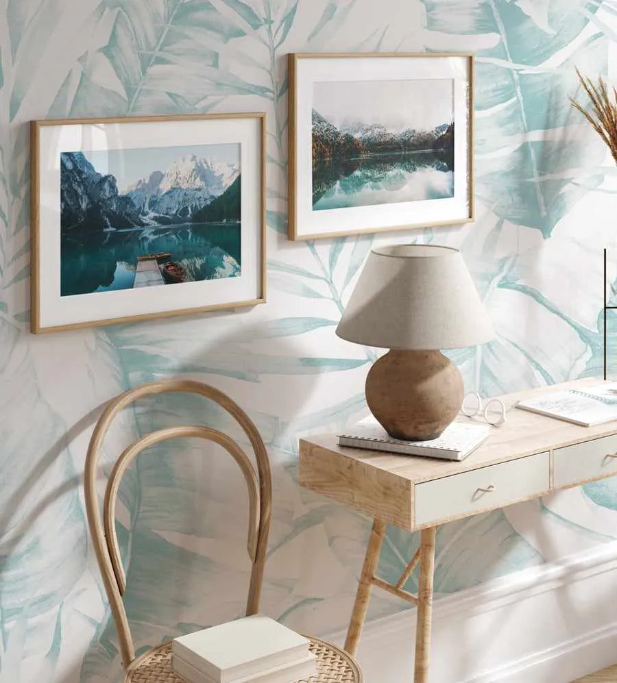 Island Luxe Palm Wallpaper in Seafoam from Olive et Oriel where you can shop wallpaper and artworks online