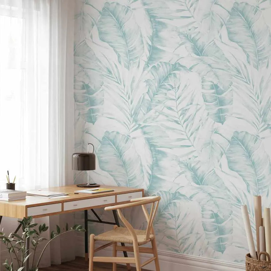 Island Luxe Palm Wallpaper in Seafoam from Olive et Oriel where you can shop wallpaper and artworks online