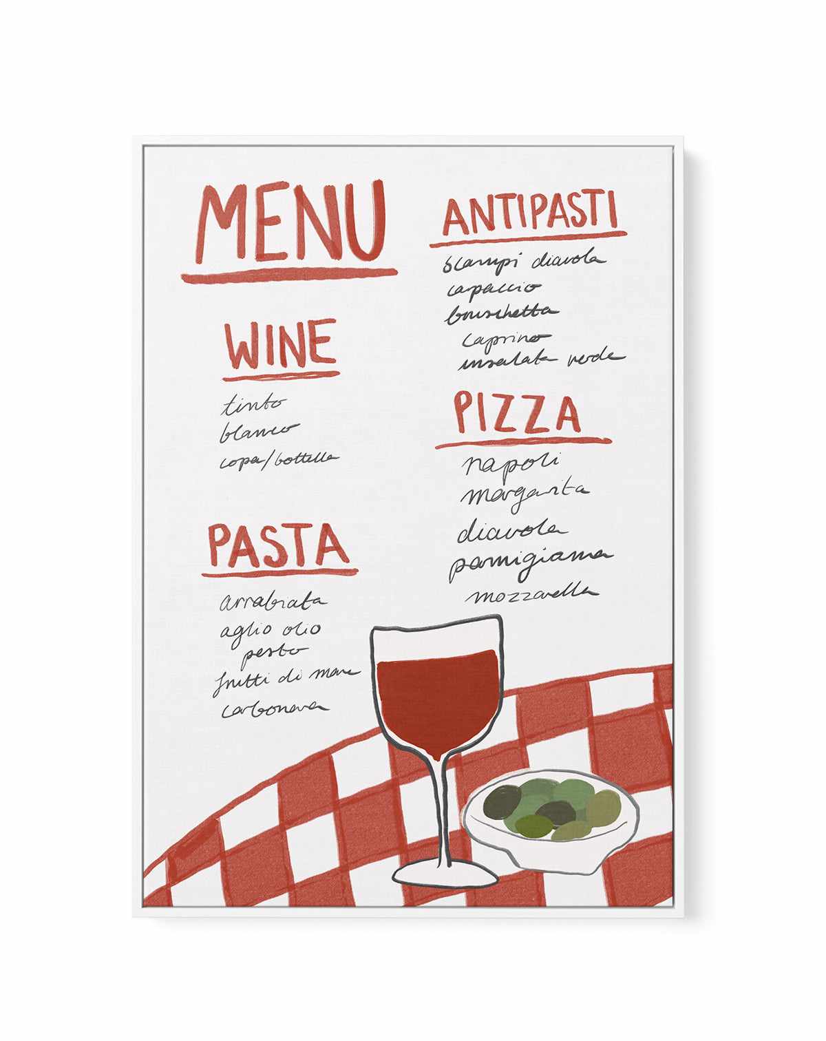 Italian Menu By Athene Fritsch | Framed Canvas Art Print